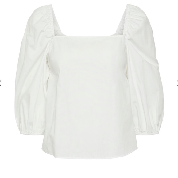 Cotton Square Neck Buff Sleeve Open Back Blouse size L - Picture 6 of 9